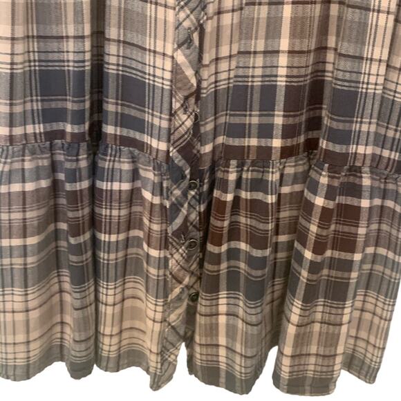 Knox Rose Baby Doll Dress S  Brown Plaid Prairie Schoolgirl Ruffle Hem Academia - Picture 5 of 6